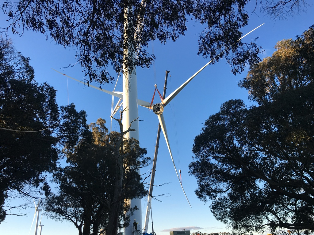 Installation and commissioning team working on a wind turbine site