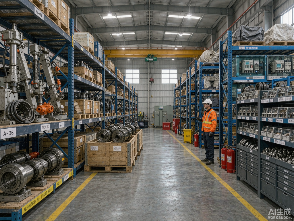 Industrial warehouse with wind turbine spare parts